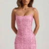 Lunetta Embellished Scoop-Neck Bodycon Mini Dress in Pink