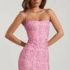 Lunetta Embellished Scoop-Neck Bodycon Mini Dress in Pink