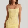 Lunetta Embellished Scoop-Neck Bodycon Mini Dress in Yellow