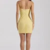 Lunetta Embellished Scoop-Neck Bodycon Mini Dress in Yellow