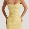 Lunetta Embellished Scoop-Neck Bodycon Mini Dress in Yellow