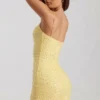 Lunetta Embellished Scoop-Neck Bodycon Mini Dress in Yellow