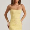 Lunetta Embellished Scoop-Neck Bodycon Mini Dress in Yellow
