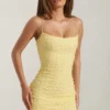 Lunetta Embellished Scoop-Neck Bodycon Mini Dress in Yellow