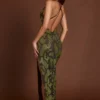 Luserna Embellished Halterneck Maxi Dress in Green Snake