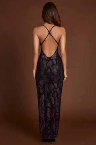 Luserna Embellished Halterneck Maxi Dress in Purple Snake