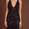 Luserna Embellished Halterneck Maxi Dress in Purple Snake