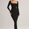 Lux Modal Square-Neck Bodycon Maxi Dress in Black