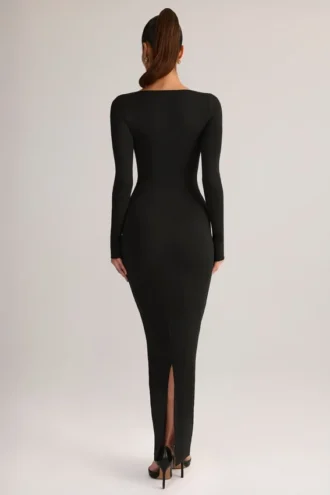 Lux Modal Square-Neck Bodycon Maxi Dress in Black