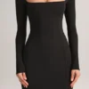 Lux Modal Square-Neck Bodycon Maxi Dress in Black