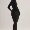 Lux Modal Square-Neck Bodycon Maxi Dress in Black