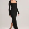 Lux Modal Square-Neck Bodycon Maxi Dress in Black