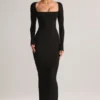 Lux Modal Square-Neck Bodycon Maxi Dress in Black