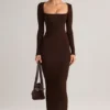 Lux Modal Square-Neck Bodycon Maxi Dress in Chocolate Brown