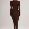 Lux Modal Square-Neck Bodycon Maxi Dress in Chocolate Brown