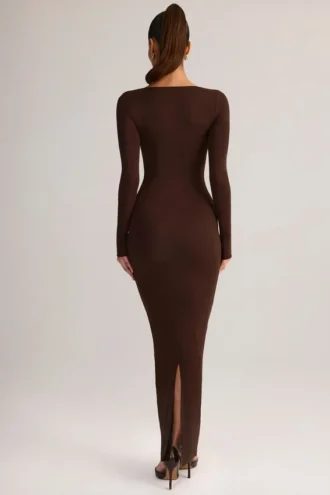 Lux Modal Square-Neck Bodycon Maxi Dress in Chocolate Brown