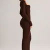 Lux Modal Square-Neck Bodycon Maxi Dress in Chocolate Brown