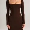Lux Modal Square-Neck Bodycon Maxi Dress in Chocolate Brown
