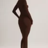 Lux Modal Square-Neck Bodycon Maxi Dress in Chocolate Brown