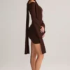 Luzia Knit Scarf-Detail Off-Shoulder Mini Dress in Chocolate Brown