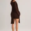 Luzia Knit Scarf-Detail Off-Shoulder Mini Dress in Chocolate Brown