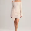 Luzia Knit Scarf-Detail Off-Shoulder Mini Dress in Cream