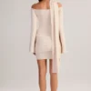 Luzia Knit Scarf-Detail Off-Shoulder Mini Dress in Cream