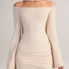 Luzia Knit Scarf-Detail Off-Shoulder Mini Dress in Cream