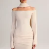 Luzia Knit Scarf-Detail Off-Shoulder Mini Dress in Cream