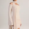 Luzia Knit Scarf-Detail Off-Shoulder Mini Dress in Cream