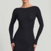Lyla Modal Open-Back Bodycon Mini Dress in Black