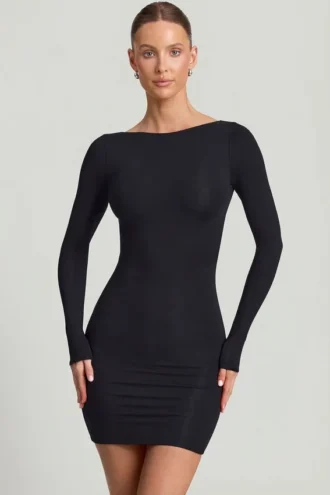 Lyla Modal Open-Back Bodycon Mini Dress in Black