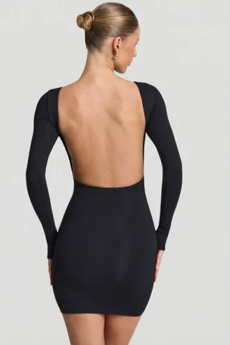 Lyla Modal Open-Back Bodycon Mini Dress in Black