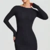 Lyla Modal Open-Back Bodycon Mini Dress in Black