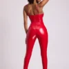Lynx Vinyl Plunge Neck Catsuit in Fire Red
