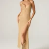 Lyric Embellished Low Back Maxi Dress in Gold