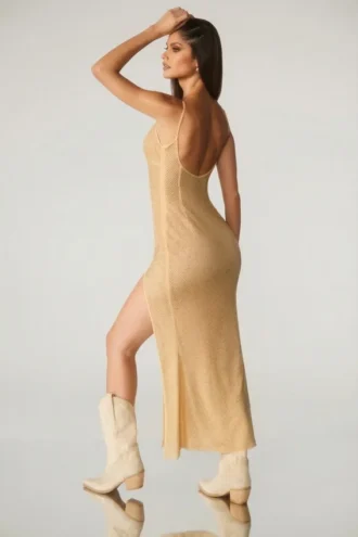 Lyric Embellished Low Back Maxi Dress in Gold