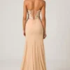 Lysana Embellished Corset Fishtail Gown in Floral Beige