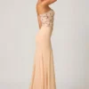 Lysana Embellished Corset Fishtail Gown in Floral Beige