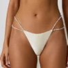 Mabe Pearl-Detail Double-Strap Thong Bikini Bottoms in Pearl White