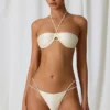 Mabe Pearl-Detail Double-Strap Thong Bikini Bottoms in Pearl White