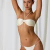 Mabe Pearl-Detail Double-Strap Thong Bikini Bottoms in Pearl White