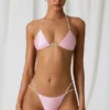 Mabe Pearl-Detail Double-Strap Thong Bikini Bottoms in Soft Pink