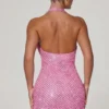 Mabella Embellished Heart-Detail Cowl-Neck Mini Dress in Pink