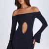 Madelina Off-Shoulder Cut-Out Mini Dress in Black