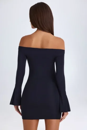 Madelina Off-Shoulder Cut-Out Mini Dress in Black