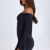 Madelina Off-Shoulder Cut-Out Mini Dress in Black
