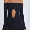 Madelina Off-Shoulder Cut-Out Mini Dress in Black