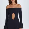 Madelina Off-Shoulder Cut-Out Mini Dress in Black