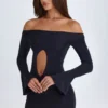 Madelina Off-Shoulder Cut-Out Mini Dress in Black